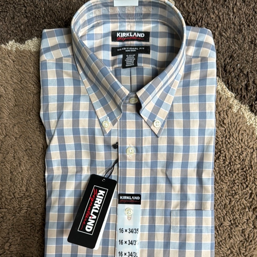 Kirkland Signature Blue and White Casual Button Down Shirt